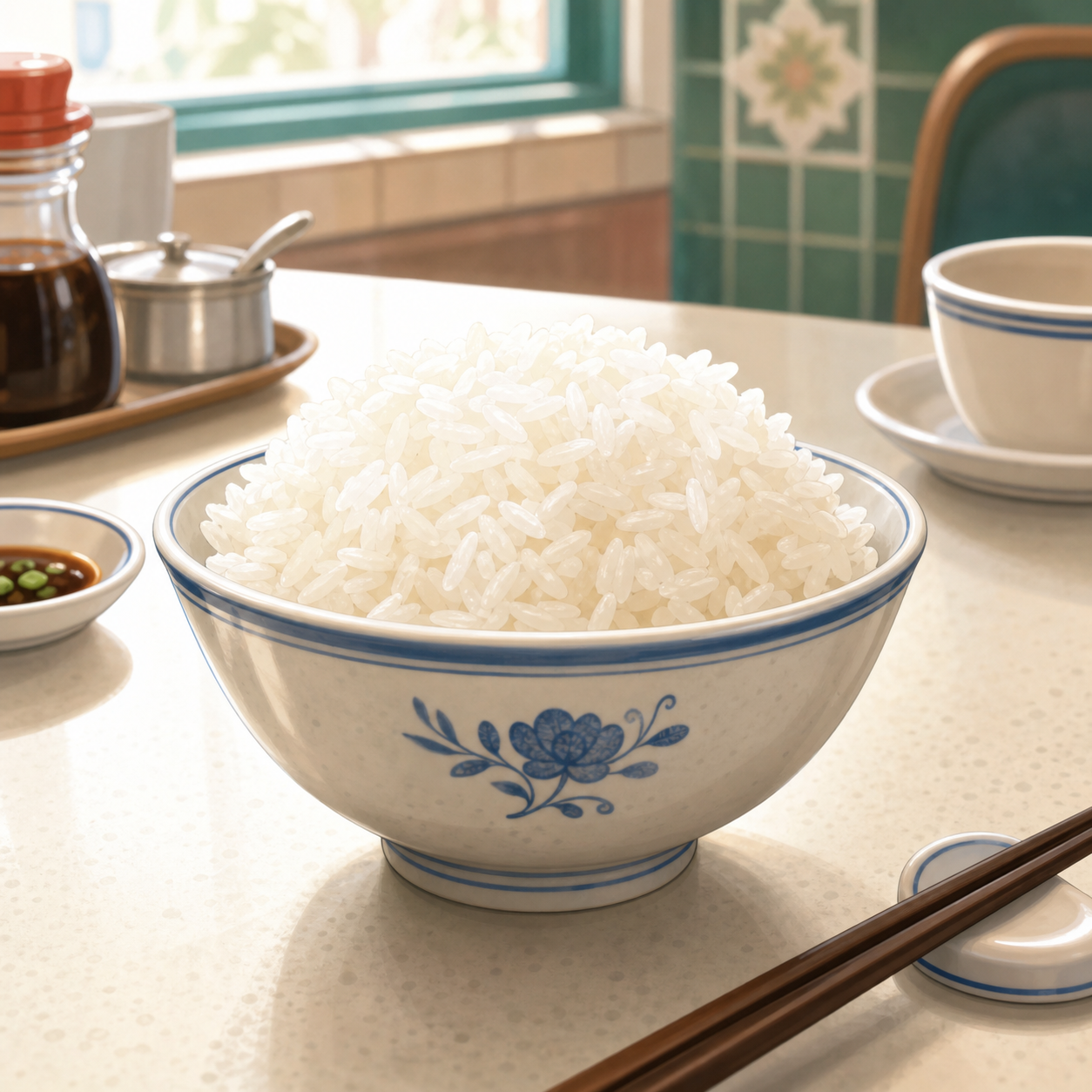 Plain white rice in a Hong Kong-style restaurant bowl